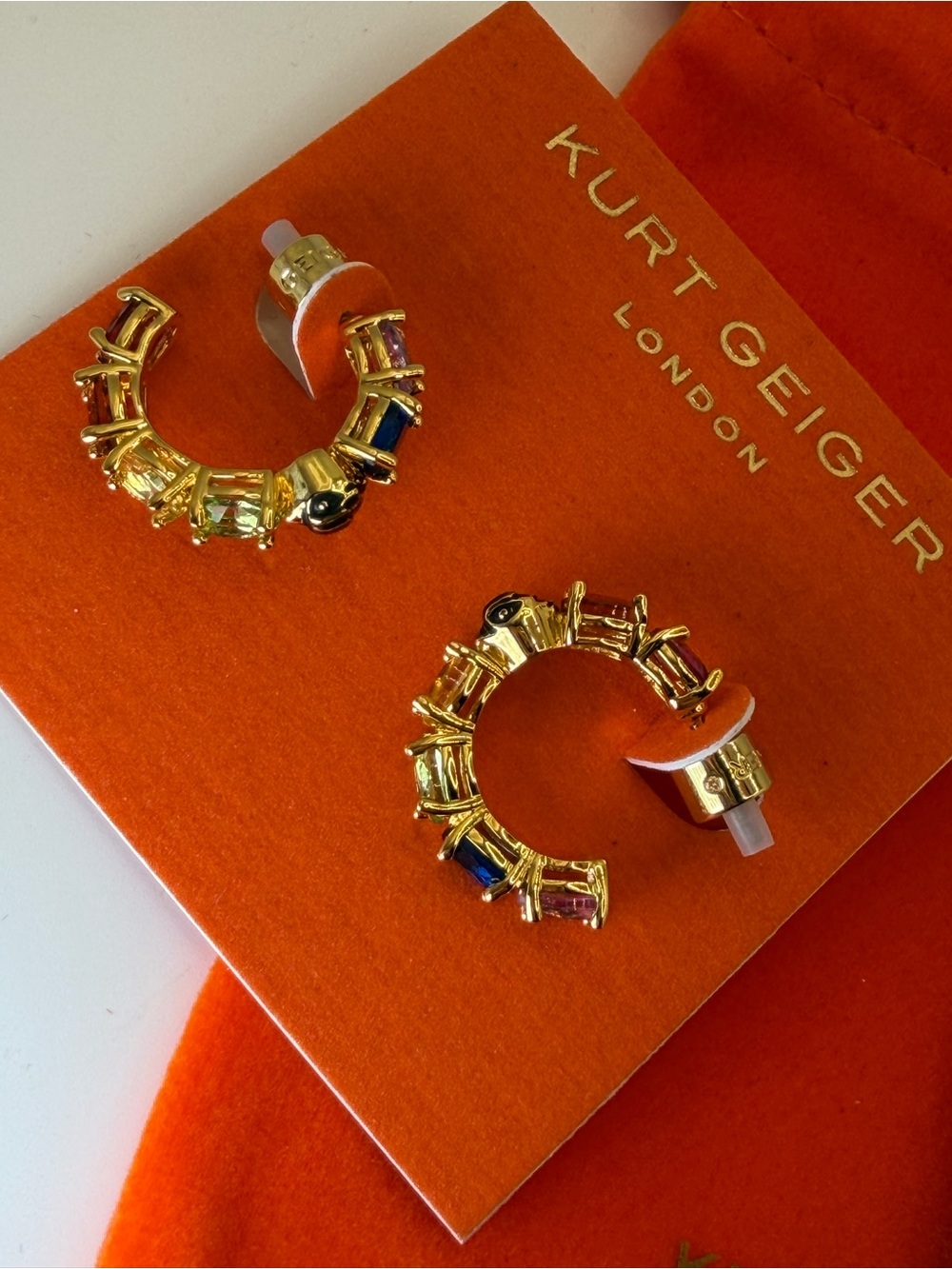 Kurt Geiger London Rainbow Crystal Hoop Earrings Gold Tone NWT $78 - Picture 7 of 12